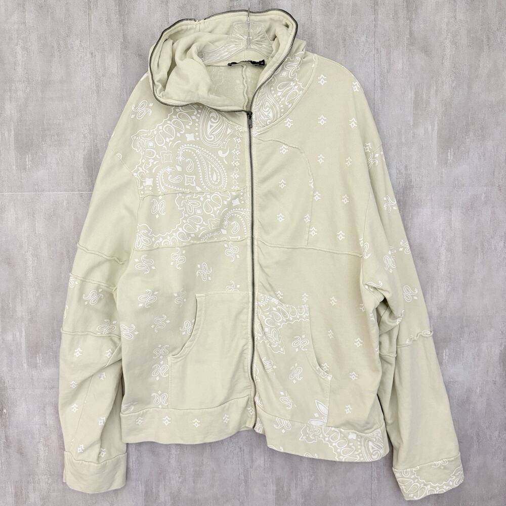 Jaded London Full Zip Hoodie Men’s XL Streetwear Paisley Raw Edge Seams FLAWS!